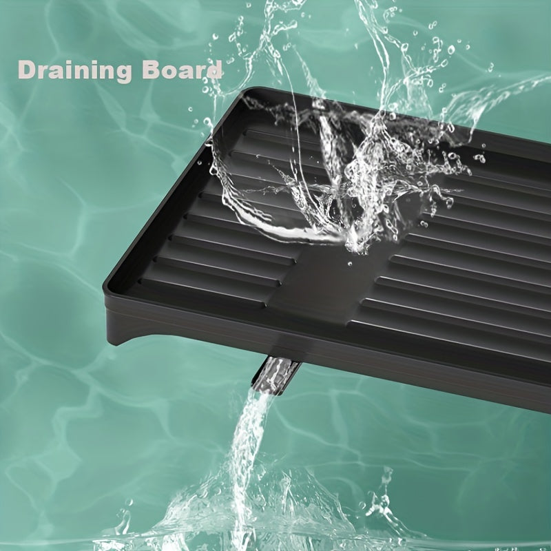 1pc Large Capacity 2-Tier Dish Drying Rack with Drainboard, Double-Layer Bowl & Cup Rack, Detachable Over The Sink Organizer for Kitchen Counter, Black & White - Ideal for Plates, Bowls, Cups & Cutlery Storage, Dish Drying Rack