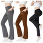 Ladies Mid Waist Abdominal-shaping Slimming Cropped Pants Casual Pocket Bootcut Trousers